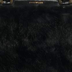 Pre Owned Emporio Armani Black Rabbit Fur and Patent Leather Satchel