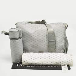 Pre Owned Emporio Armani Grey Logo Jacquard Nylon Baby Changing Bag