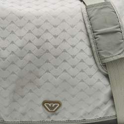 Pre Owned Emporio Armani Grey Logo Jacquard Nylon Baby Changing Bag