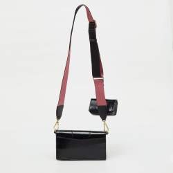 Pre Owned Emporio Armani Black Patent Leather Envelope Flap Crossbody Bag