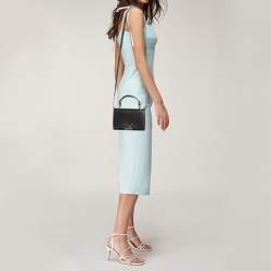 Pre Owned Emporio Armani Black Leather Flap Top Handle Bag