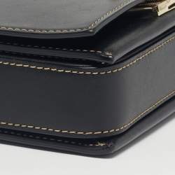 Pre Owned Emporio Armani Black Leather Flap Top Handle Bag