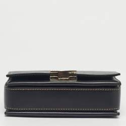 Pre Owned Emporio Armani Black Leather Flap Top Handle Bag