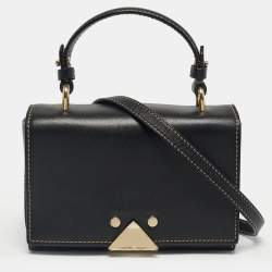 Pre Owned Emporio Armani Black Leather Flap Top Handle Bag