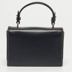 Pre Owned Emporio Armani Black Leather Flap Top Handle Bag