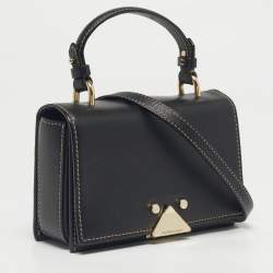 Pre Owned Emporio Armani Black Leather Flap Top Handle Bag