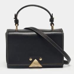 Pre Owned Emporio Armani Black Leather Flap Top Handle Bag