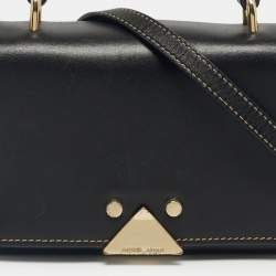 Pre Owned Emporio Armani Black Leather Flap Top Handle Bag