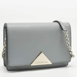 Pre Owned Emporio Armani Light Blue Leather Astrid Chain Crossbody Bag
