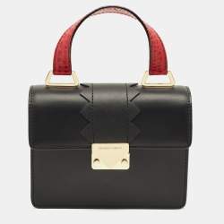Pre Owned Emporio Armani Black/Red Croc Embossed and Leather Metal Flap Top Handle Bag