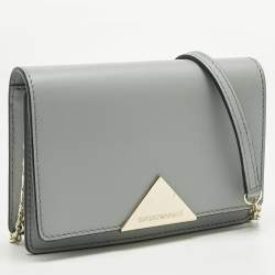 Pre Owned Emporio Armani Grey Leather Astrid Chain Crossbody Bag