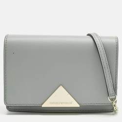 Pre Owned Emporio Armani Grey Leather Astrid Chain Crossbody Bag