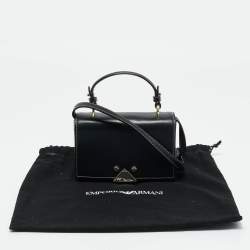 Pre Owned Emporio Armani Black Leather Stud Flap Top Handle Bag