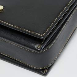 Pre Owned Emporio Armani Black Leather Stud Flap Top Handle Bag