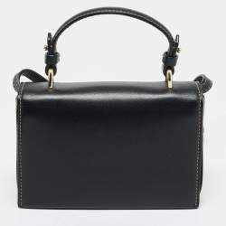 Pre Owned Emporio Armani Black Leather Stud Flap Top Handle Bag