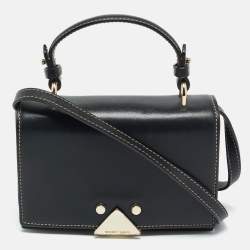 Pre Owned Emporio Armani Black Leather Stud Flap Top Handle Bag