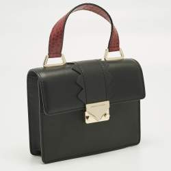 Pre Owned Emporio Armani Black/Red Faux Leather Flap Top Handle Bag