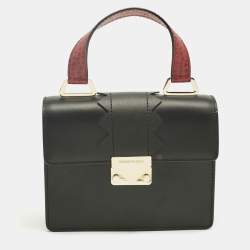 Pre Owned Emporio Armani Black/Red Faux Leather Flap Top Handle Bag