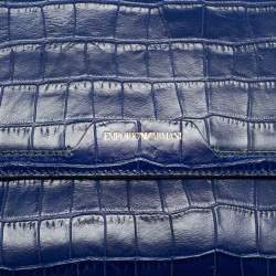 Pre Owned حقيبة كلتش أمبوريو أرماني جلد نقش تمساح أزرق مع سلسلة