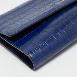 Pre Owned حقيبة كلتش أمبوريو أرماني جلد نقش تمساح أزرق مع سلسلة