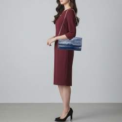 Pre Owned حقيبة كلتش أمبوريو أرماني جلد نقش تمساح أزرق مع سلسلة