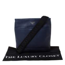 Pre Owned Emporio Armani Blue Leather Crossbody Bag