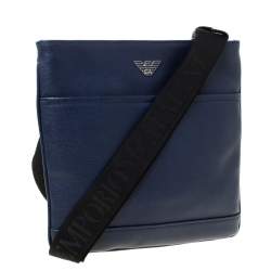 Pre Owned Emporio Armani Blue Leather Crossbody Bag