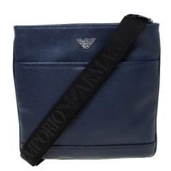 Pre Owned Emporio Armani Blue Leather Crossbody Bag