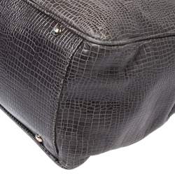 Pre Owned Emporio Armani Olive Green Croc Embossed Leather Front Pocket Tote