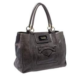 Pre Owned Emporio Armani Olive Green Croc Embossed Leather Front Pocket Tote