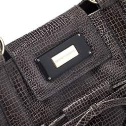 Pre Owned Emporio Armani Olive Green Croc Embossed Leather Front Pocket Tote