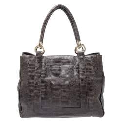 Pre Owned Emporio Armani Olive Green Croc Embossed Leather Front Pocket Tote