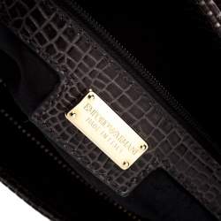 Pre Owned Emporio Armani Olive Green Croc Embossed Leather Front Pocket Tote