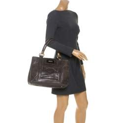 Pre Owned Emporio Armani Olive Green Croc Embossed Leather Front Pocket Tote