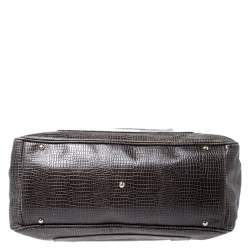 Pre Owned Emporio Armani Olive Green Croc Embossed Leather Front Pocket Tote