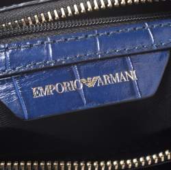 Pre Owned Emporio Armani Blue Croc Embossed Leather Satchel 