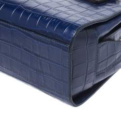Pre Owned Emporio Armani Blue Croc Embossed Leather Satchel 
