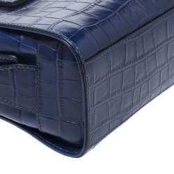 Pre Owned Emporio Armani Blue Croc Embossed Leather Satchel 