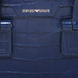 Pre Owned Emporio Armani Blue Croc Embossed Leather Satchel 