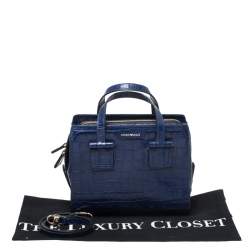 Pre Owned Emporio Armani Blue Croc Embossed Leather Satchel 