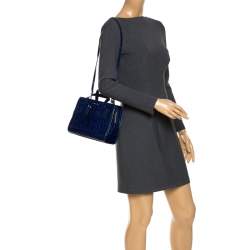 Pre Owned Emporio Armani Blue Croc Embossed Leather Satchel 