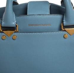 Emporio Armani Light Blue Leather Shopper Tote