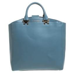 Emporio Armani Light Blue Leather Shopper Tote