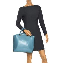 Emporio Armani Light Blue Leather Shopper Tote