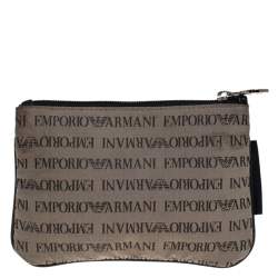 مملوكة مسبقًا Emporio Armani Grey/Black Monogram Canvas Pouch