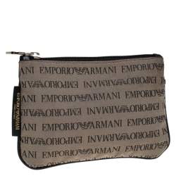 مملوكة مسبقًا Emporio Armani Grey/Black Monogram Canvas Pouch
