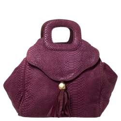 Emporio Armani Burgundy Snakeskin Effect Leather Satchel