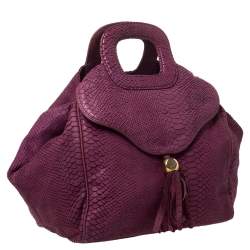 Emporio Armani Burgundy Snakeskin Effect Leather Satchel