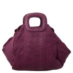 Emporio Armani Burgundy Snakeskin Effect Leather Satchel