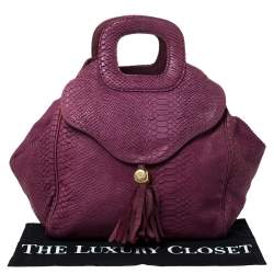 Emporio Armani Burgundy Snakeskin Effect Leather Satchel